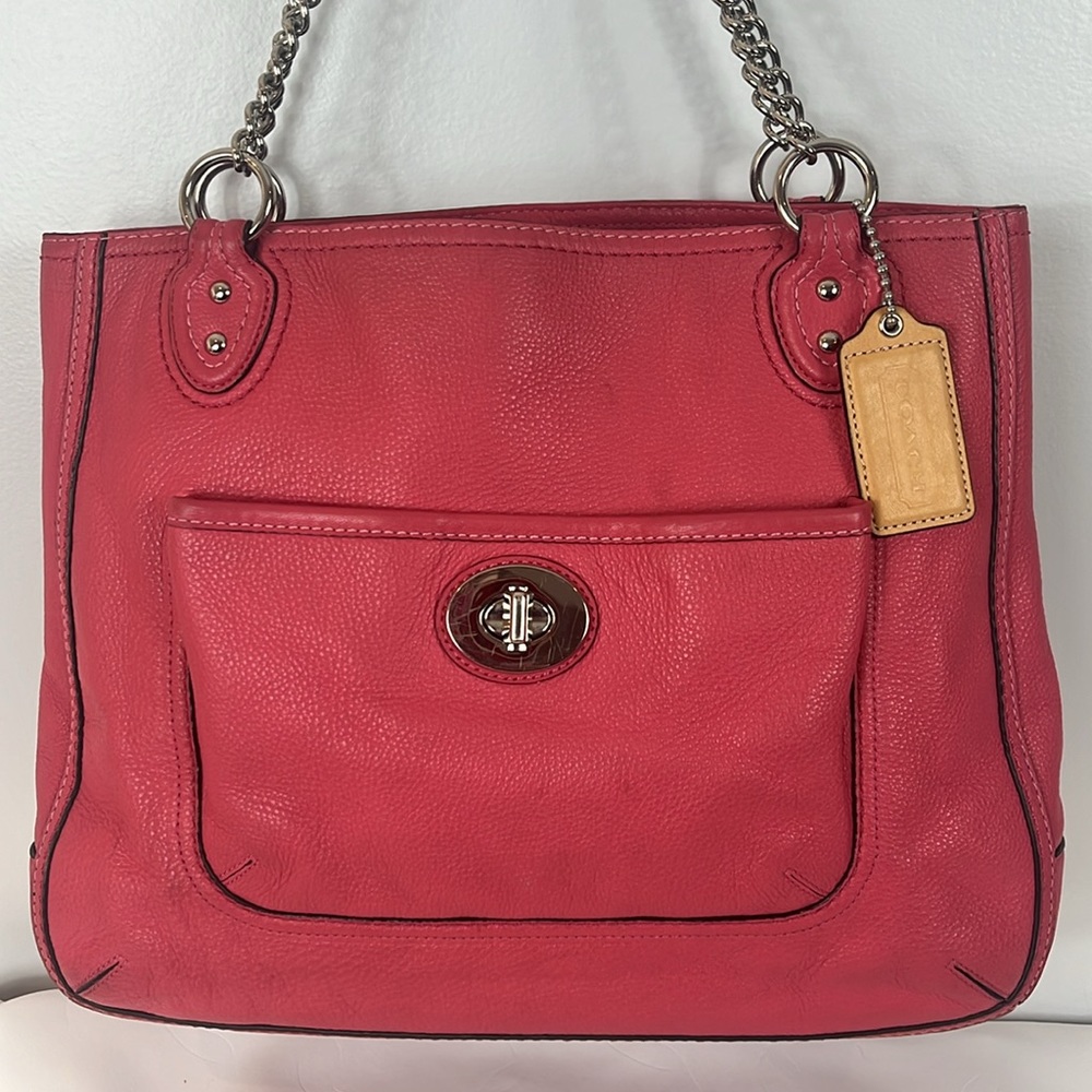 Coach Poppy Pink Pebbled Leather Chain Handle Handbag